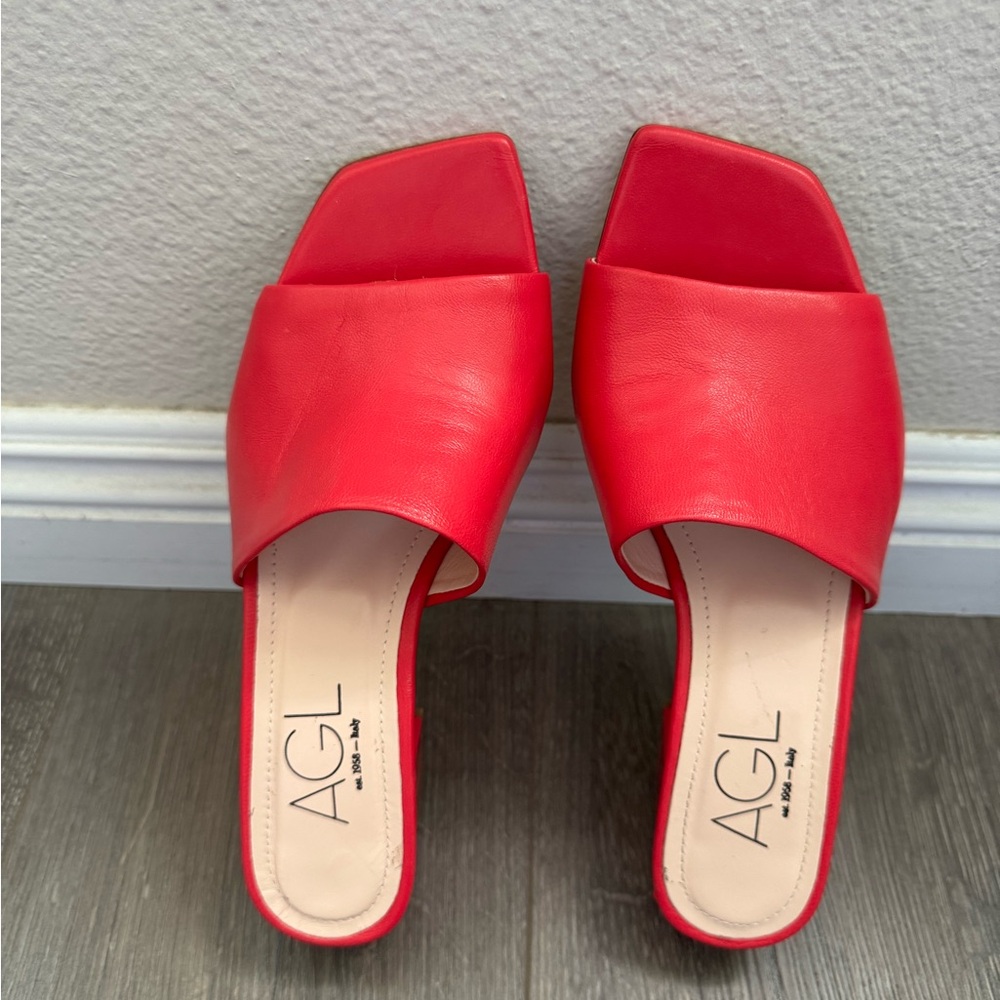 AGL Pink Leather Mules Modern Minimalist Design